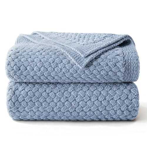 Image of Whale Flotilla Chunky Knit Blanket, Ultra Soft Handmade Reversible Knitted Chenille Throw Blankets for Couch Bed Super Warm Decorative, 150x200 CM, Grey Blue