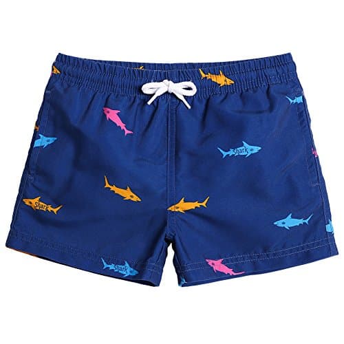 Image of MaaMgic Little Boys' Swimming Shorts Beach Trunk Toddler Swim Shorts Boardshorts Lightweight Beach Shorts Adjustable Waist All Age,Fish-Navy Blue,4 Years