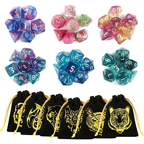 Image of DND Dice, GWHOLE 6×7 (42pcs) Polyhedral Dice Sets with Drawstring Pouches Upgraded Dual Color D&D Dice for Dungeons and Dragons MTG RPG Table Games, D4 D6 D8 D10 D12 D20