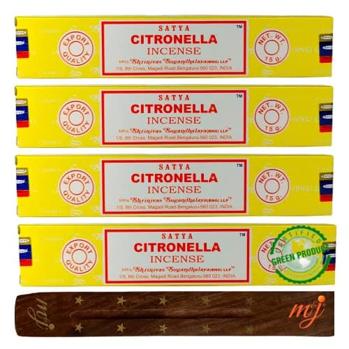 Image of Original Satya Nag Champa Citronella Incense Sticks | with M&J incense sticks holder | x4 pack | for Aromatherapy, Spa, Yoga, Weddings, Meditation, Healing, Positivity and Relaxation