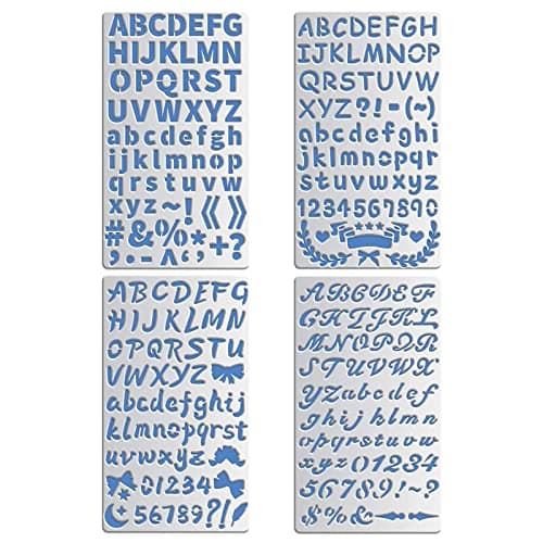 Image of BENECREAT 4PCS 17.5x10cm Metal Stencils, 4 Mixed Letter Number Metal Journal Stencil for Wood carving, Drawings and Woodburning, Engraving and Scrapbooking Project
