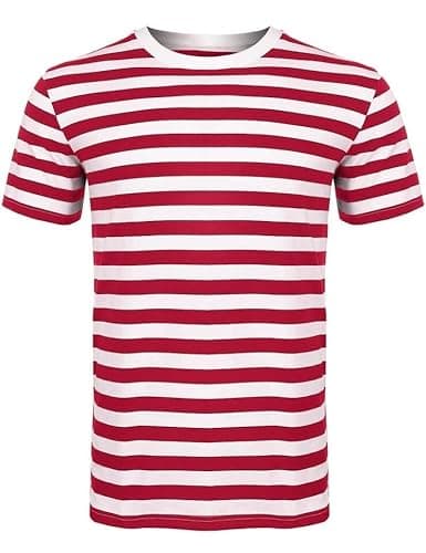 Image of ANZEE DISCOVER THE NEW YOU Men Women's Striped T-Shirt Unisex Crew Neck Short Sleeve Stripes T-Shirt Cotton Top Round Neck Kids Casual Crewneck Summer Wears White/Red X-Large