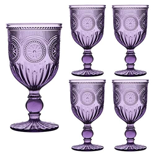 Image of Dibor Purple Wine Goblet Set Embossed 300ml Wine Glasses Dishwasher Safe