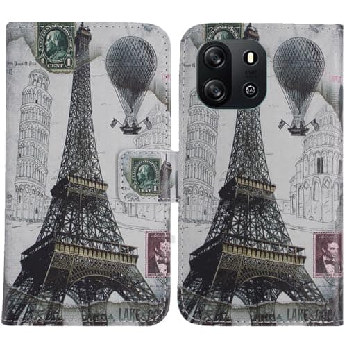 Image of TienJueShi Eiffel Tower Fashion Stand TPU Silicone Book Stand Flip PU Leather Protector Phone Case For Oscal Flat 1C 6.56 inch Cover Etui Wallet