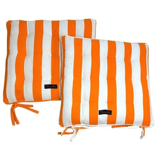 Image of Ragged Rose Showerproof Striped Garden Chair Seat Pads Pack of 2 (Orange)