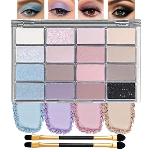 Image of 16-Color Pink Blue Purple Eyeshadow Palette for Women – Long-Lasting Waterproof Blendable Eye Shadow with Matte & Shimmer Finishes, Highly Pigmented Makeup Set in Soft & Bold Shades