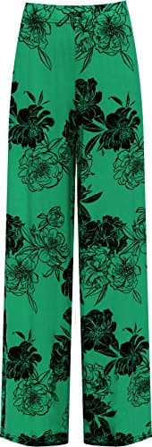 Image of WearAll Women's Plus Floral Print Wide Leg Palazzo Trousers Ladies Pants Flared Harem - Green - 20-22
