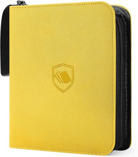 Image of 1200 Pockets Trading Card Binder, PU Cover Zipper Card Collection Album, Sturdy Card Folder Holder for MTG, TCG, Game Cards, Sports Cards (Yellow, 12 Pocket)