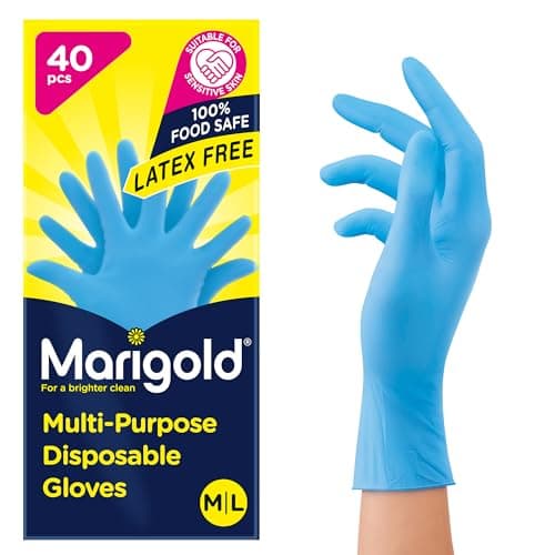 Image of Marigold Disposable Gloves: Powder Free, Latex Free, Food Safe, Multi-Purpose Disposable Gloves - Perfect for Safe, Hygienic and Versatile Use - Box of 40