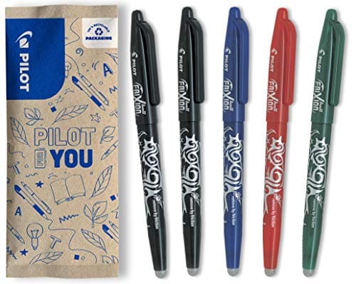 Image of Pilot Frixion Erasable Rollerball 0.7 mm Tip- 2 Black, 1 Blue, 1 Red, 1 Green, Pack of 5