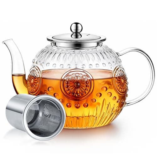 Image of Tea Pot 1200ml, STNTUS Glass Teapots with Infuser, Tea Infuser Teapot for Loose Tea, Herbal Tea Pot with Strainer and Lid, Large Teapots for 4-6 Cups, Stovetop Safe