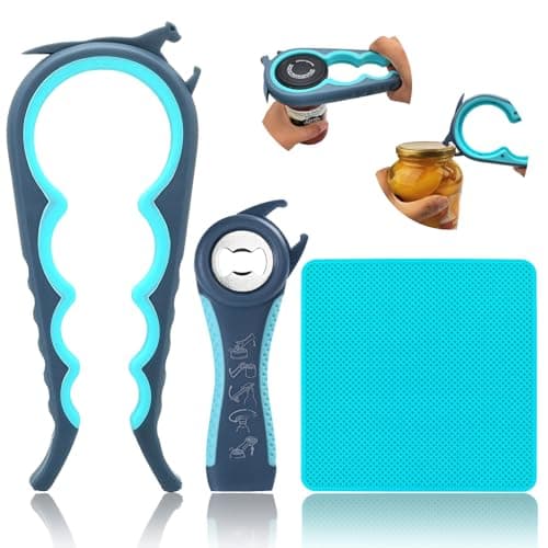 Image of Otstar 6 in 1 Jar Opener 5 in 1 Bottle Opener with Rubber Jar Gripper Pad Ideal for Seniors with Arthritis Weak Hands and Children(Blue and Grey)