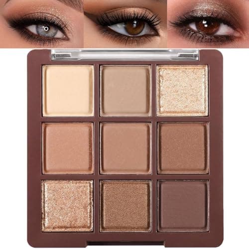 Image of Brown Eyeshadow Palette - Matte Shimmer Glitter Neutral 9-Color Eye Shadow Palette,Highly Pigmented Natural Nude Eyeshadow Makeup Pallet (Chocolate Brown)