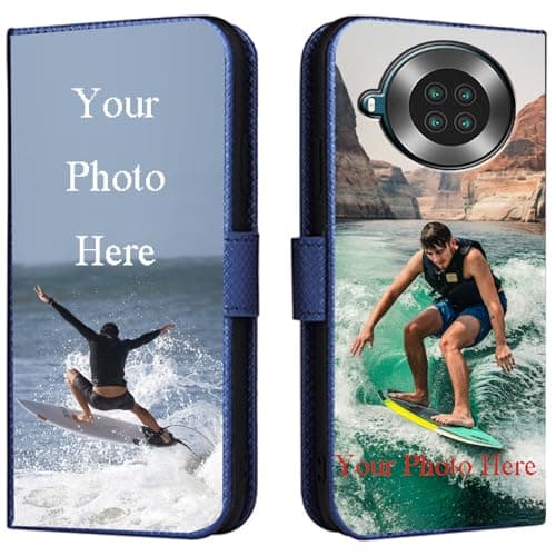 Image of FortiCase Personalised Phone Case for Cubot Note 20,PU Leather Flip Cover,with Card Slots,Holder Cases,Design Your Own Photo Image,Text Personalised Case - Blue-LN4