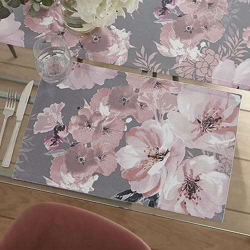 Image of Catherine Lansfield Dramatic Floral Two Pack Wipe Clean Placemats Grey One Size KT/46659/W/PLM2/GY