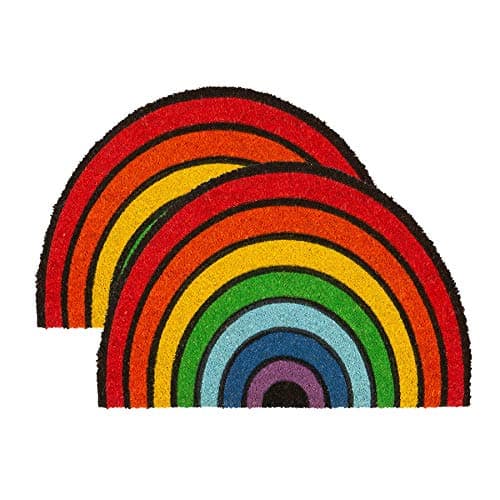 Image of Nicola Spring Half Moon Coir Door Mats - 60 x 40cm - Rainbow - Pack of 2 - Decorative Indoor Front Door Floor Mat Entry Dirt Trapper Rug Outdoor Boot Scraper Non Slip Backing Doormat