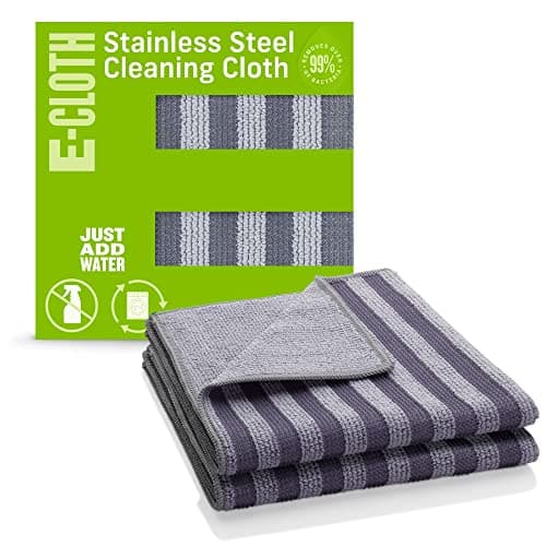 Image of E-Cloth Stainless Steel Cleaning Cloth, Premium Microfibre Stainless Steel Cleaner for Appliances, Great for Oven, Stove and Refrigerators, Washable and Reusable, Gray & Silver, 2 Cloth Set