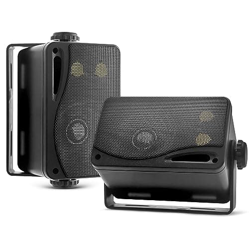 Image of Pyle Outdoor Marine Speakers – 200W Waterproof 3-Way Wall-Mounted Pair, 9cm Black Weatherproof Speaker Boxes for Boat, Patio, Garden, Pool or Deck Use