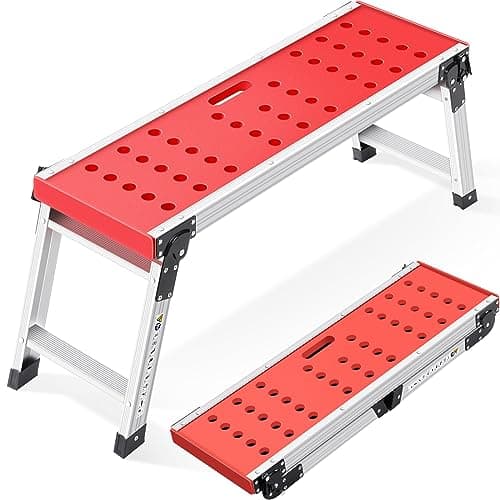 Image of KINGRACK Folding Work Platform, Aluminium Step Ladder Platform Ladder with Anti-Slip Rubber Feet, Lightweight Stepladder with Safety Locks for Home, Office, Workshop and Garage - Maximum Load 150 kg
