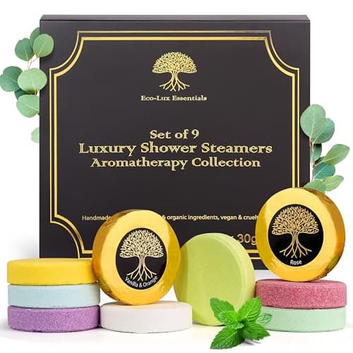 Image of Shower Steamers Aromatherapy – Pack of 9 Natural Shower Bombs with Essential Oils – Assorted Scents for Relaxation, Stress Relief & Energy – Spa Gift Set for Women & Men