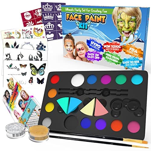 Image of Desire Deluxe Face Painting Kit for Kids - 16 Colors of Non-Toxic, Easy to Use and Hypoallergenic Makeup Face Paint - Professional Halloween Makeup Kit, Birthday Activities for Kids Party