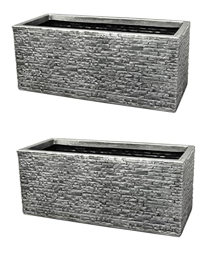 Image of Strata 2 x GN576 Slate Lightweight Garden Planter Trough Grey Brick Stone Effect Plastic Garden Trough Planter Patio Flower Pot -Measures 60x 25x 25.5