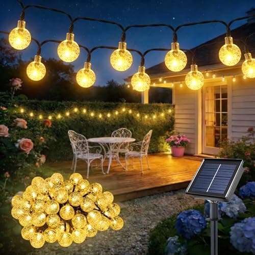 Image of HeiPard Solar Garden Lights Outdoor, 11M/36ft 60 LED String Lights Waterproof, Solar Powered Crystal Ball Fairy Lights 8 Modes for Garden Patio Yard Home Wedding Party Festival Decoration (Warm White)