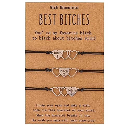 Image of AMOR SPES 2/3 Pcs Wish Heart Charm Bracelets Back To School Bracelet Big Middle Little Sisters Bracelet Friendship BFF Gift Best Friend Forever Best Bitches (3 Pack)