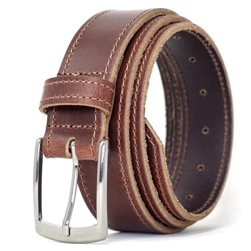 Image of Ashford Ridge Made in England 35mm Full Grain Leather Edge Stitched Belt with Classic Silver Buckle - Antique Brown Medium