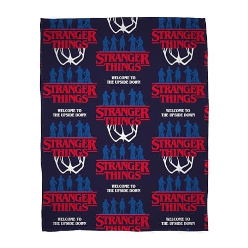 Image of Character World Stranger Things Official Fleece Blanket | Super Soft Warm Throw | Flames Design | Perfect for Home, Bedroom, Sleepovers & Camping 100 x 150cm | Navy