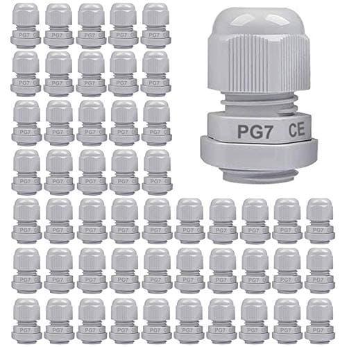 Image of Gebildet Cable Gland, PG7 Plastic IP68 Waterproof Adjustable 3-6.5mm Cable Gland Joint with Gaskets, M12x1.5 Wire Connector, Wire Protector (Pack of 50, White)