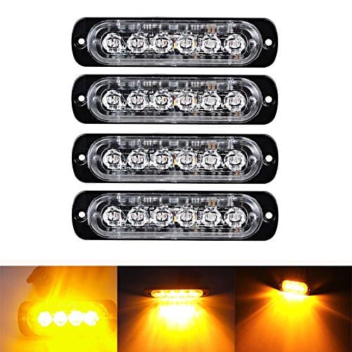 Image of Ricoy 6 LED 18W Amber Ultra Slim Underbody Emergency Hazard Strobe Warning Grille Working Light Bar for 12V - 24V Car Vehicle, Safety Flashing Beacon For Boat SUV Trailer Caravan (Pack of 4)
