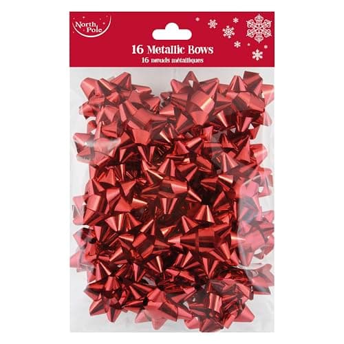Image of Eurowrap Pack of 16 Metallic Red Luxury Gift Bows Traditional Christmas Birthday Present Xmas Gift - Gift Bows for Christmas - Decorative Bows for Presents