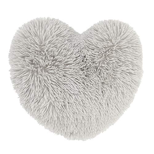 Image of Catherine Lansfield Cuddly Heart Faux Fur 3D Cushion Silver