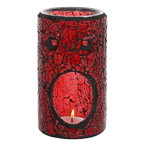 Image of Wax Melt Burner, Red Crackle Glass Design Oil Burner, Round Tea light holder, wax warmer for Room Décor, Ornaments, Made with Glass (Pillar)
