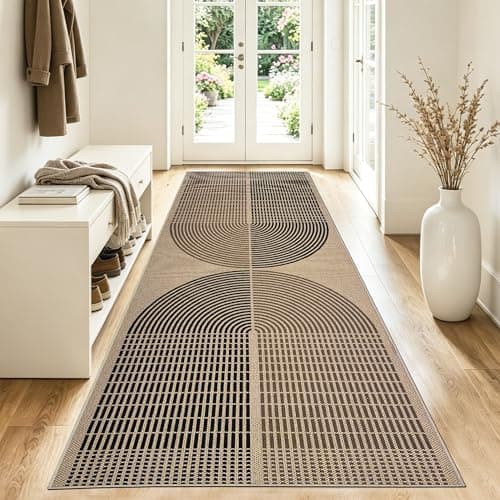 Image of NeEnjoyko Washable Runner Rugs for Hallway 80x200cm, Non-Slip Kitchen Floor Mat, Durable Jute Look Carpet Runner, Extra Long Indoor Outdoor Rug for Entryway Laundry, Nature Rainbow