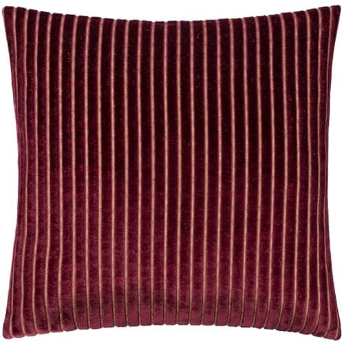 Image of Paoletti Savoy Stripe Cushion Cover – Reversible Soft Textured Velvet Decorative Cushion for Sofas Beds and Armchairs (Burgundy - 50x50cm)