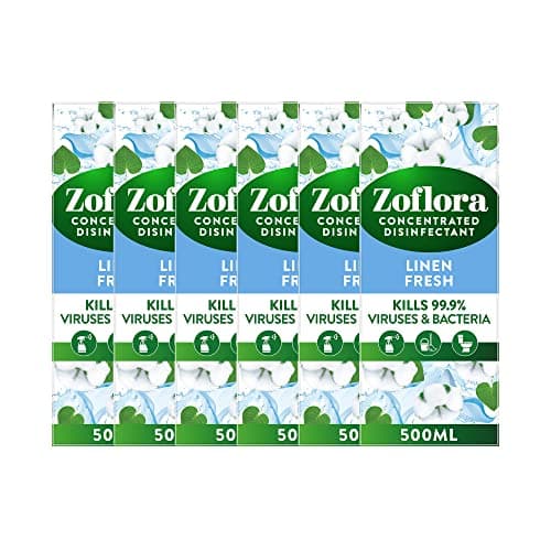 Image of Zoflora Linen Fresh All Purpose Concentrated Disinfectant Liquid 6 X 500 ml, Antibacterial & Multi-Surface, Pet Safe, Kills 99.9% of Bacteria & Viruses