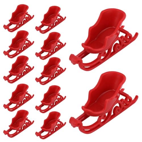 Image of 12pcs Mini Christmas Sleigh, Santa Sleigh Ornament Tiny Plastic Christmas Decorations Miniature Sleds for Crafts Holiday Home Tabletop Xmas Decor (Red)