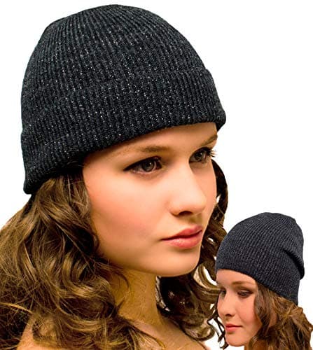 Image of Entire Empire Grey Beanie Sparkly Shiny Winter Hat - Woolly hat for Women - Winter Ladies Hats with Shiny Glitter Metallic Sparkle Woman (Grey)