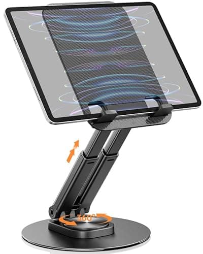 Image of Rotating & Portable Tablet Stand - Klearlook Adjustable Height/Angle Foldable iPad Stand for 4-13" Tablet, Aluminum Phone Tablet Holder Compatible iPad Pro/Mini/Air,iPhone Pro Max,Galaxy Tab,Switch