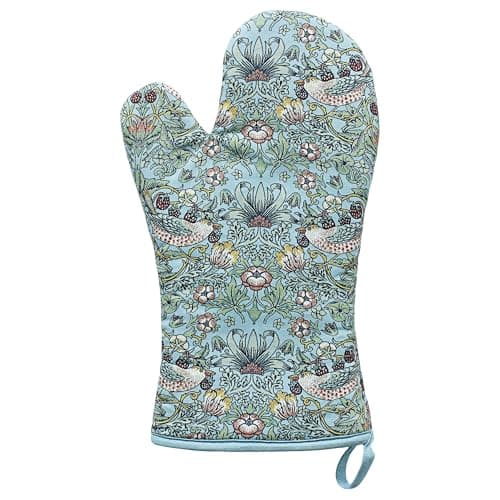 Image of The Leonardo Collection Wm. Morris Strawberry Thief Teal 100% Cotton Strawberry Thief Sin Oven Glove For Home | Heat Resistant Kitchen Gloves For Cooking & Baking | Oven Mitt Gifts For Women And Men