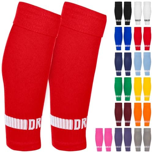 Image of DRIPsox® Football Sock Sleeves - 3 Sizes for Kids, Men, Junior, Women (S:13C-3.5, M:4-7.5, L:8+) - Multiple Colours - 1 Pair (M) Red Football Sleeve Socks with Breathable Calf Comfort Mesh