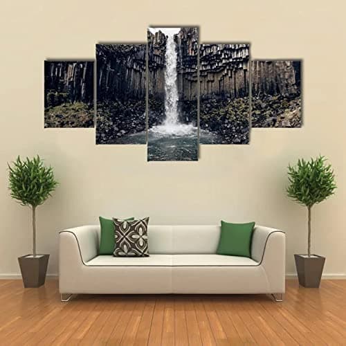Image of 5 Panel Wall Art Canvas Prints For Bedroom Steep Cliff Waterfall Painting Pictures Print On Canvas Abstract The Picture For Home Modern Decoration Piece (With Frame 150 X 80 Cm) -3U3V/M1F0-5V8R+F3W4-