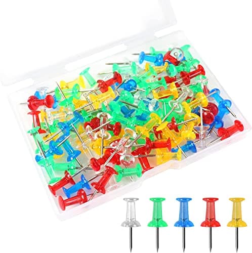 Image of 100 PCS Assorted Color Push Pins for Cork Board, Colorful Thumb Tacks for Wall Hangings, Pushpins for Office School & Personal Use, Standard Size Push Pin Tacks
