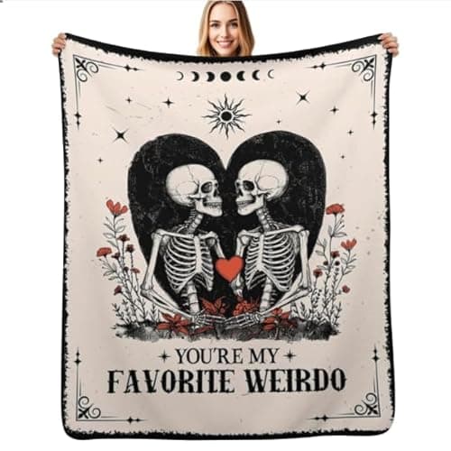 Image of SSTREE Anniversary Christmas Blanket for Women Men/Halloween Blanket,Skull Decor Flannel Throw Blanket, I Love You Gift, Engagement, Wedding Gift for Wife, Husband (Heart-26, 50"x60")