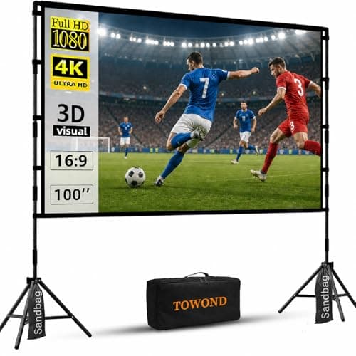 Image of Projector Screen and Stand,Towond 100 inch Indoor Projection Screen Portable Outdoor Projection Screen 16:9 4K HD Rear Front Movie Screen with Carry Bag for Home Theatre and Backyard Cinema Nights