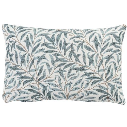 Image of Linen Loft Willow Branch Tapestry Boudoir Cushion Cover in Duck Egg Blue. William Morris Style Botanical Leaf Print in Soft Blue. 17x12 Rectangle Cover Only