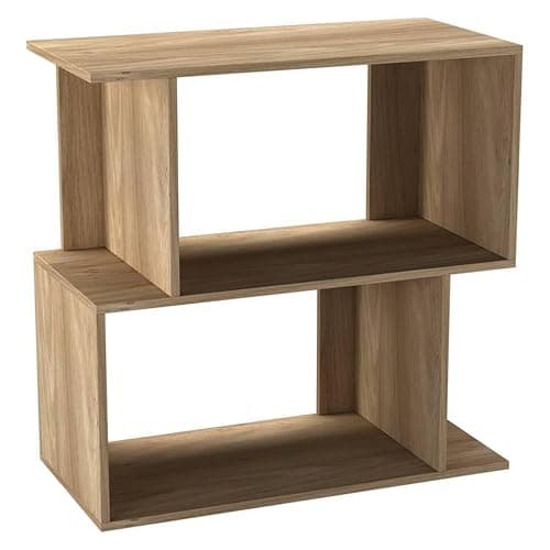 Image of URBNLIVING 60cm Width Oak 2 Tier Wooden Shelving Unit Freestanding Bookcase Display Organiser with Irregular Storage Compartments for Bedroom Study Living Room Office Modern Open Bookshelf