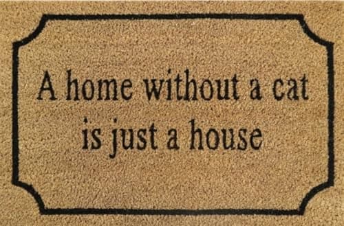Image of Cost Wise Natural Coir 60cm x 40cm heavy duty doormats with rubber base with funny message (home without a cat)